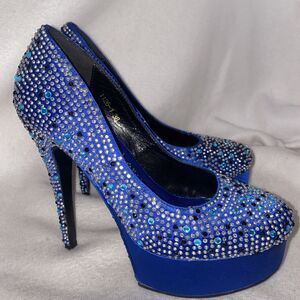 Gianmarco Lorenz Stiletto High Heels Pump club Blue Rhinestone 38 Bling US 7.5